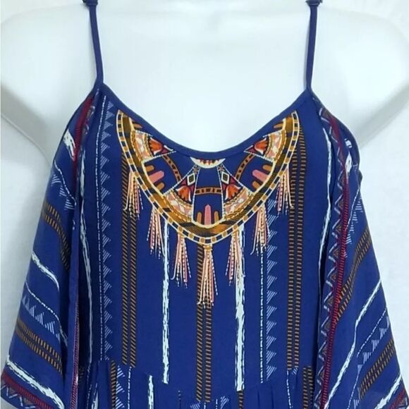 FLYING TOMATO | Blue Striped Boho Open Back Tie Front Jumpsuit Size Medium - Picture 6 of 12